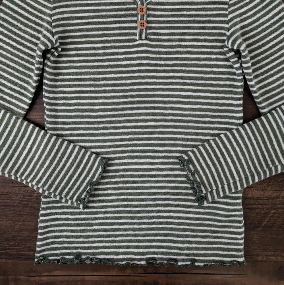 Old Navy Green Ruffle Henley Shirt